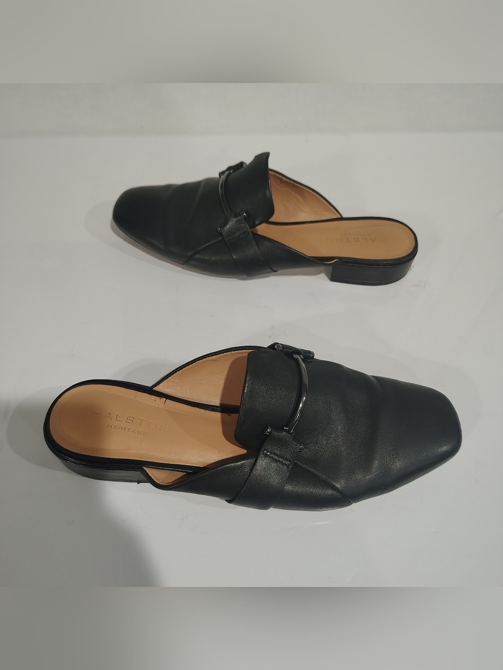 Halston Heritage Black Leather Slip-On Mule Loafers Size 8M